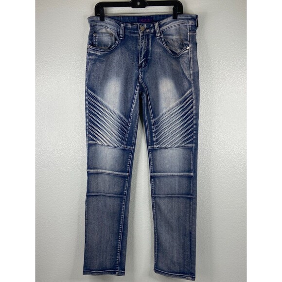 Imperious Men 36/32 Blue Jeans Acid Wash Ripple Panel Urban Wear - Picture 1 of 11